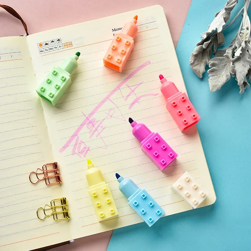 1/2Pcs 6 Colors Detachable Building block Highlighter pens Fluorescent Pen Art Painting Marker pens Student Stationery Supplies