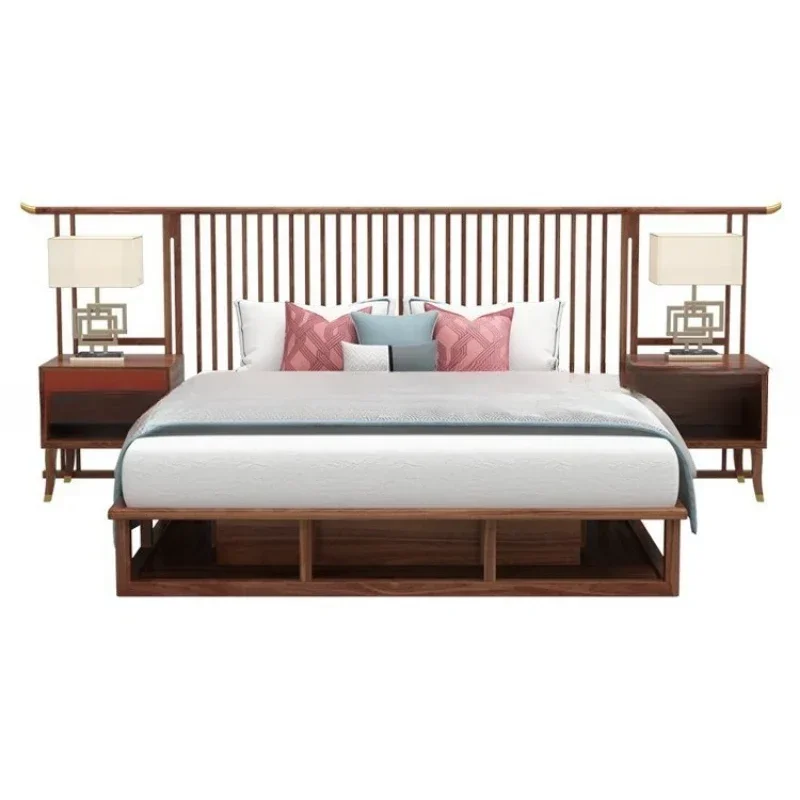 

Modern simple pure soli d wo od doub le be d w rdrobe combinati n villa hotel be droom walnut full set