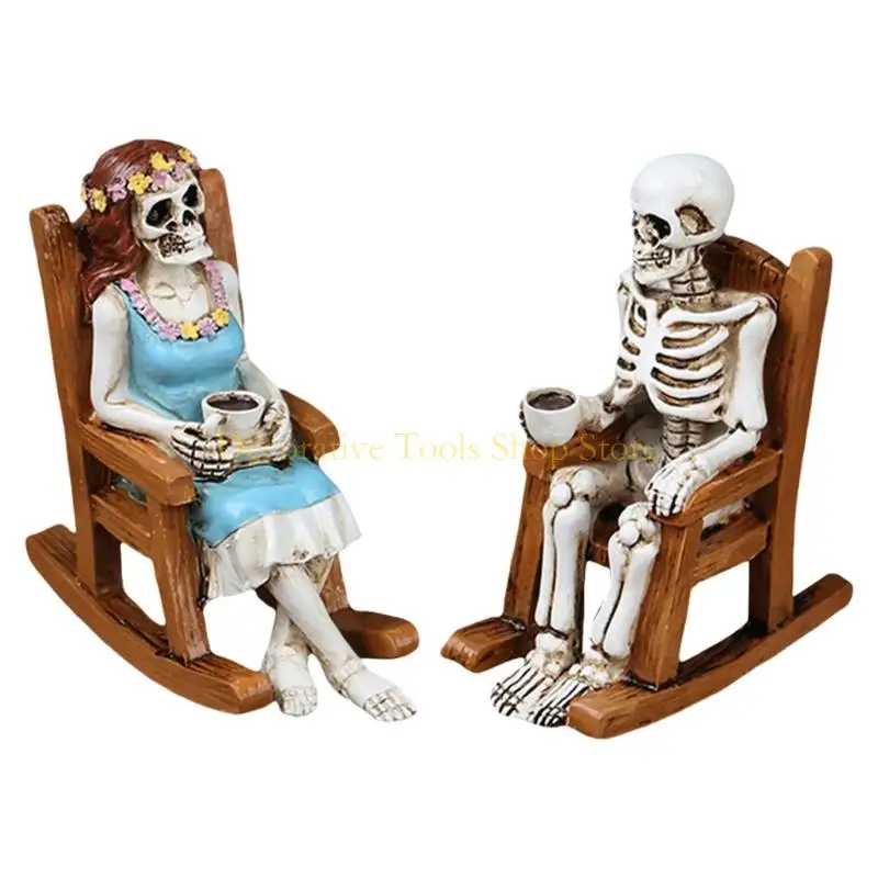 

QX2E Halloween Decorations Resin Skeleton Couple Statues Halloween Sculpture