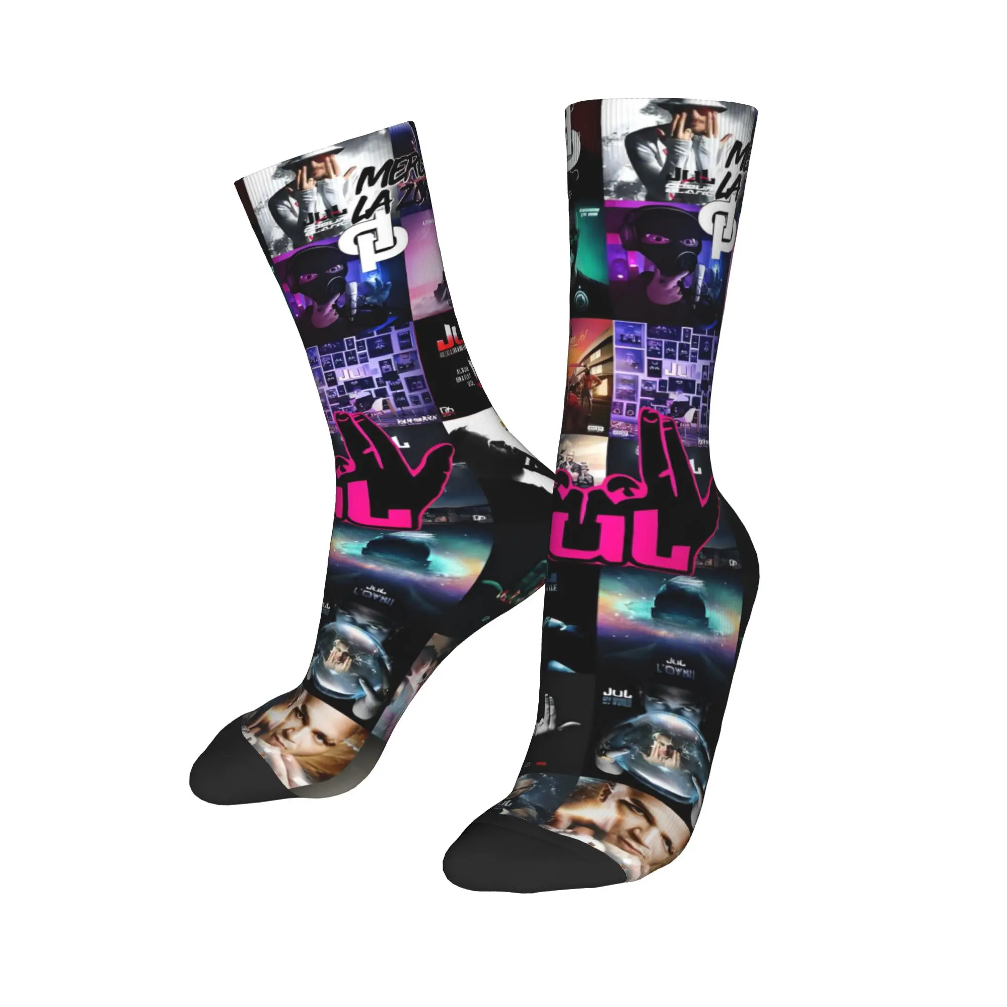 

Custom Funny Jul Gesture Collage Socks Men Women Warm 3D Printing Rap Music Sports Basketball Socks