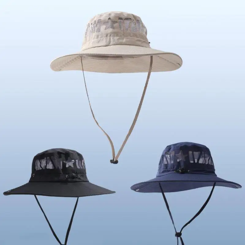 Summer Hat Men Fisherman Cap Outdoor Sunshade Sun Fishing Hat Male Big Wide Brim Breathable Thin Sunscreen Mountaineering Sunhat