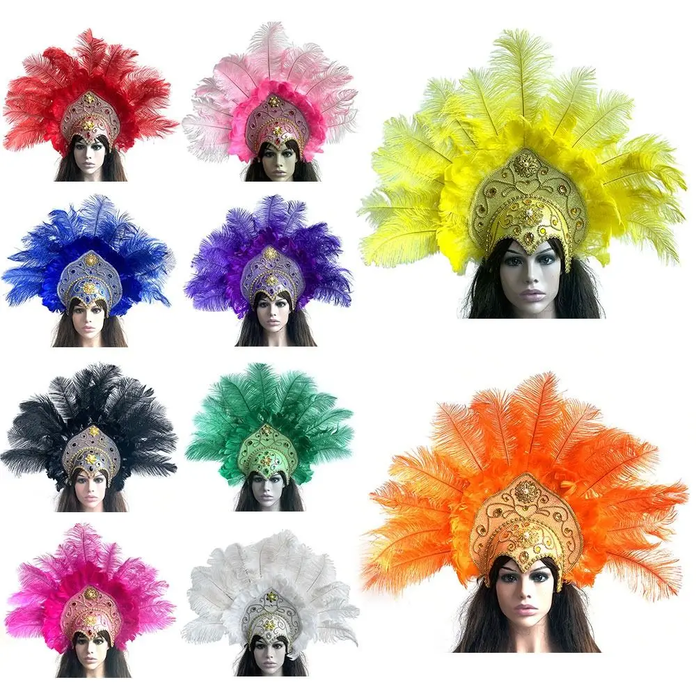 Tocado de plumas a la moda, banda para el cabello hecha a mano con lentejuelas, tocado de corona hecho a mano, accesorios para el cabello, suministros para fiesta de Carnaval y Halloween