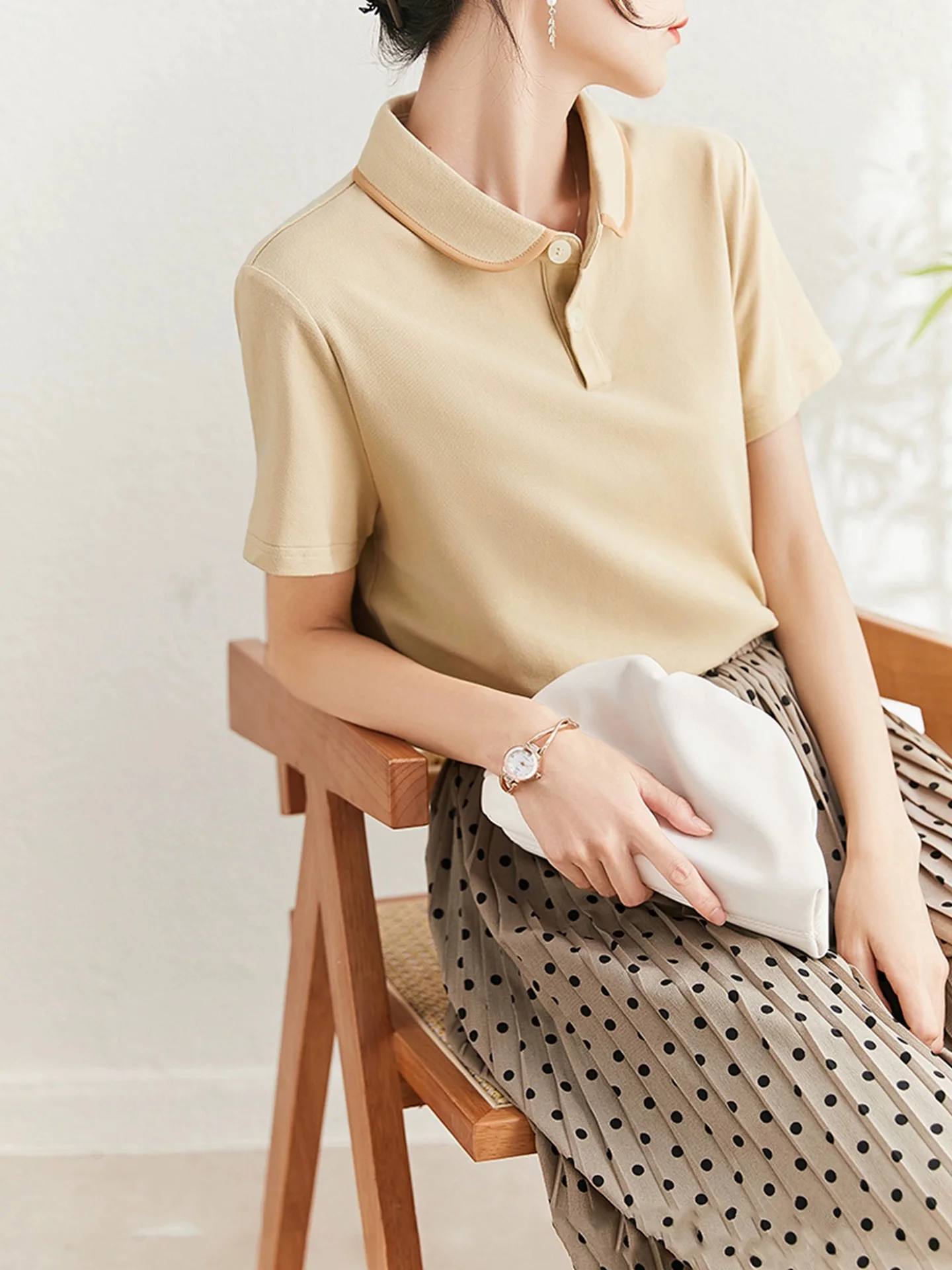 

Faionable ort Sve Ne T-irt Women's Commute Wear Summer 2026 Sli Color Blo Korean Sle Straight Cut