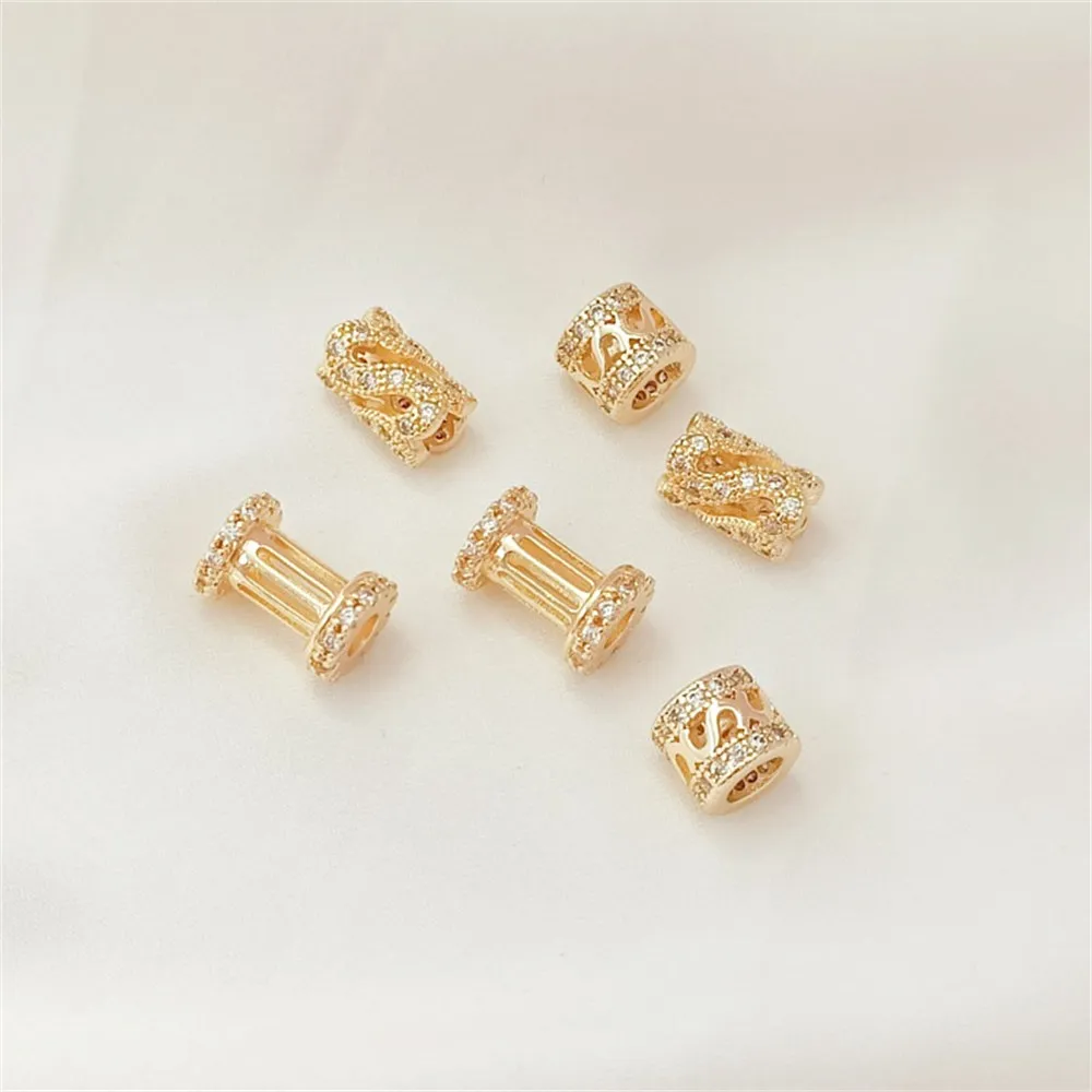 14K Gold-plated Zircon S-shaped Barrel Beads Partition Beads DIY Handcrafted Bracelet, Necklace Bead Accessory Material
