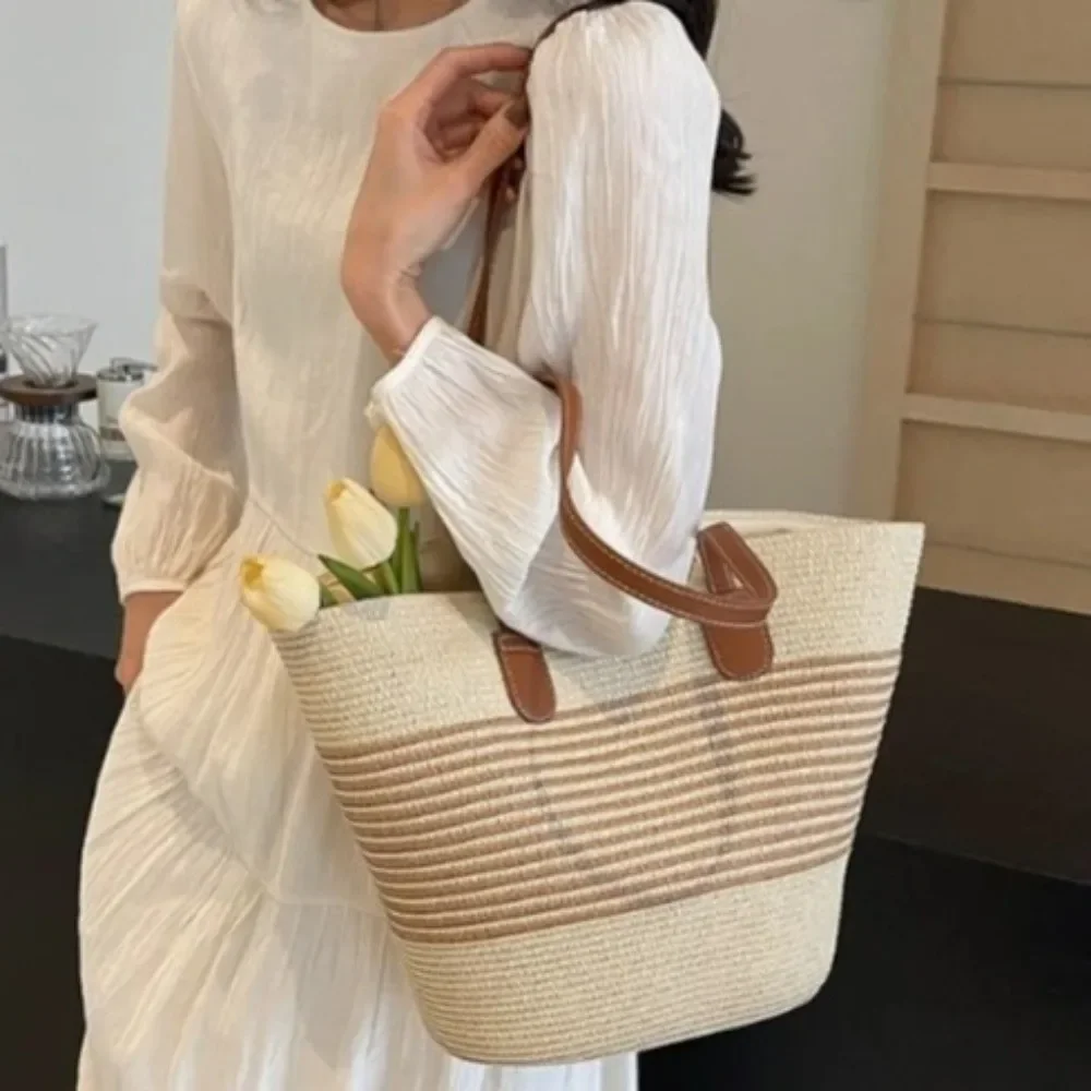 Woven bag for women, summer new style, beach, seaside, outdoor travel, holiday, large capacity, shoulder bag.