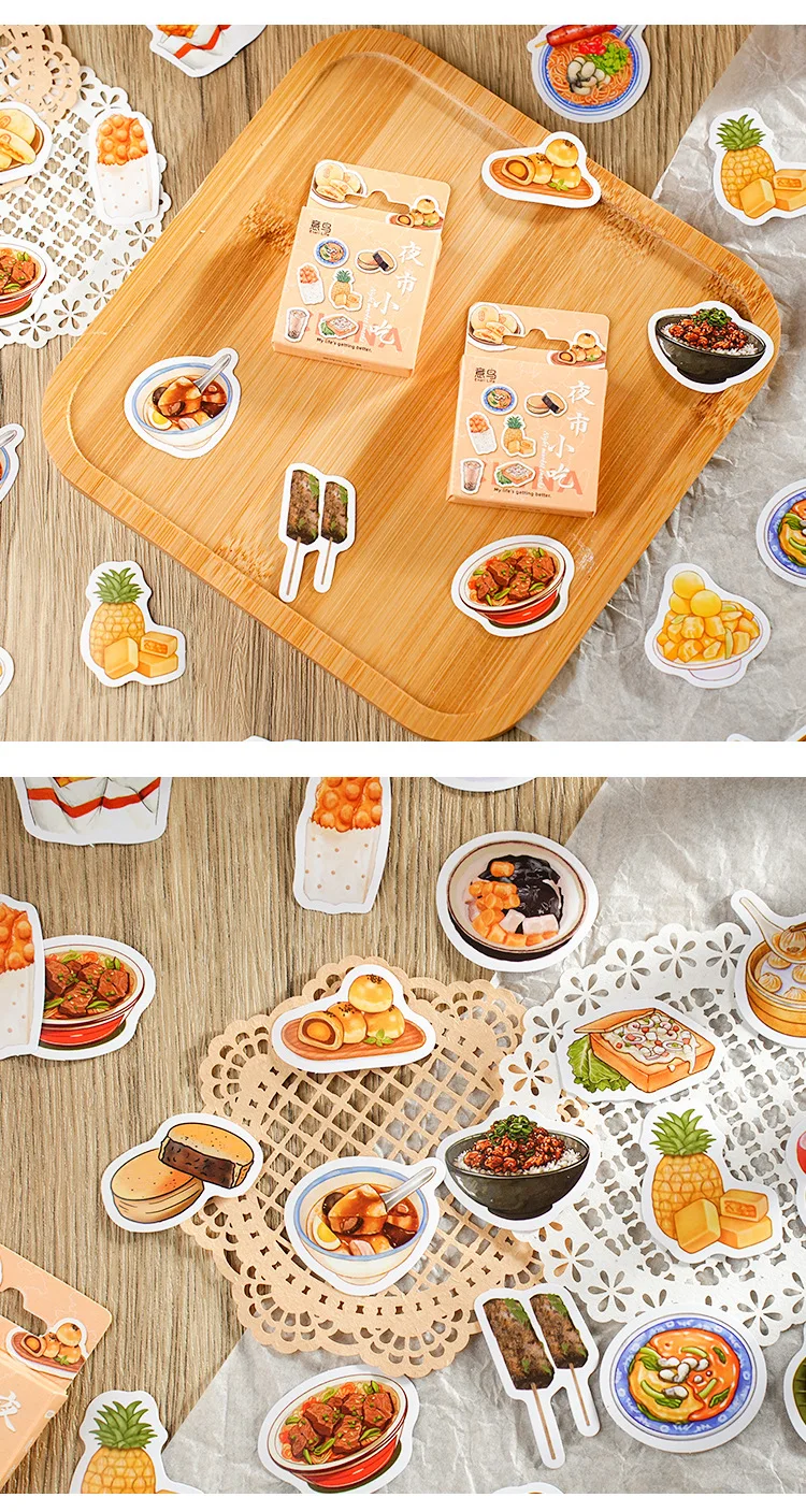

Self Adhesive Sticker Set 46pcs Night Market Snack Food for Journal DIY Decoration Envelope Sealing Multicolor Paper