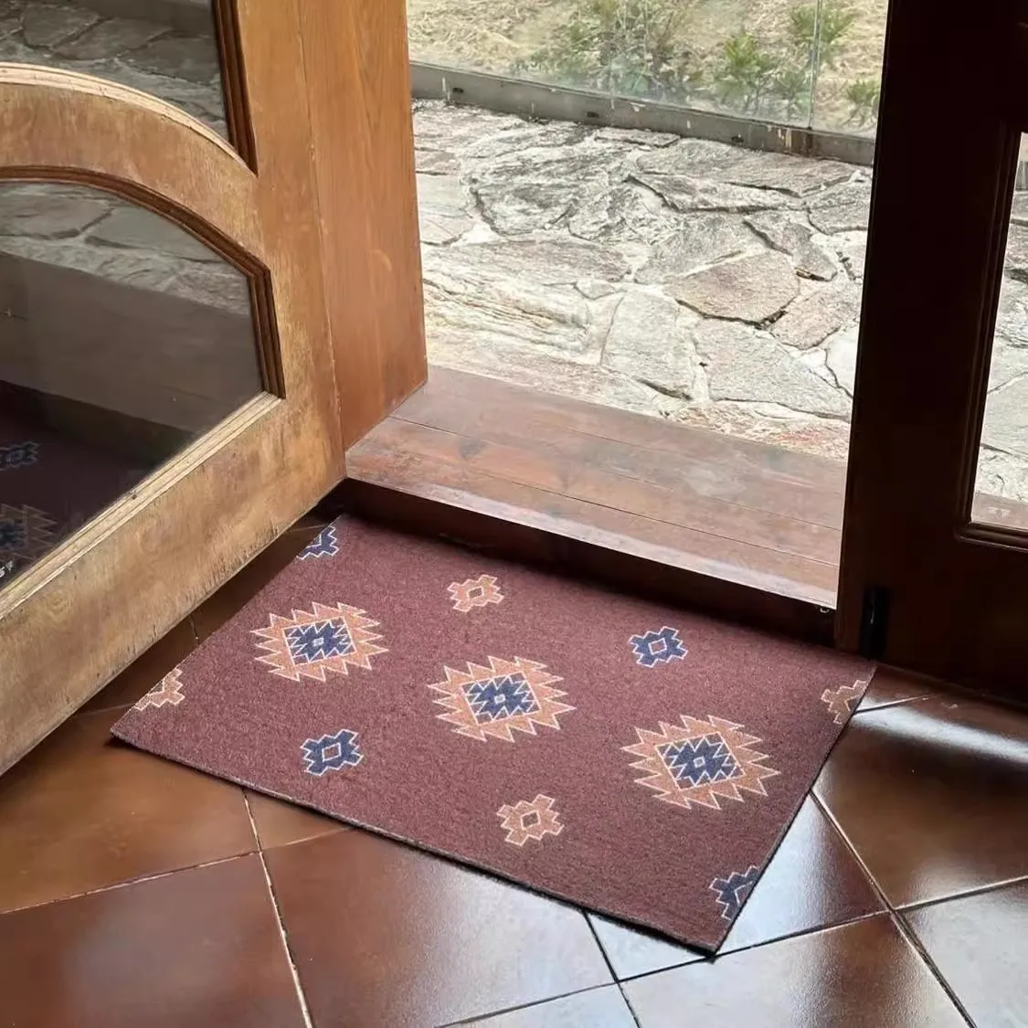 Vintage PVC Doormat Easy Clean Cuttable Entrance Welcome Mat Rug Carpet Floor Pad Outdoor Traditional Aesthetics Home Room Decor