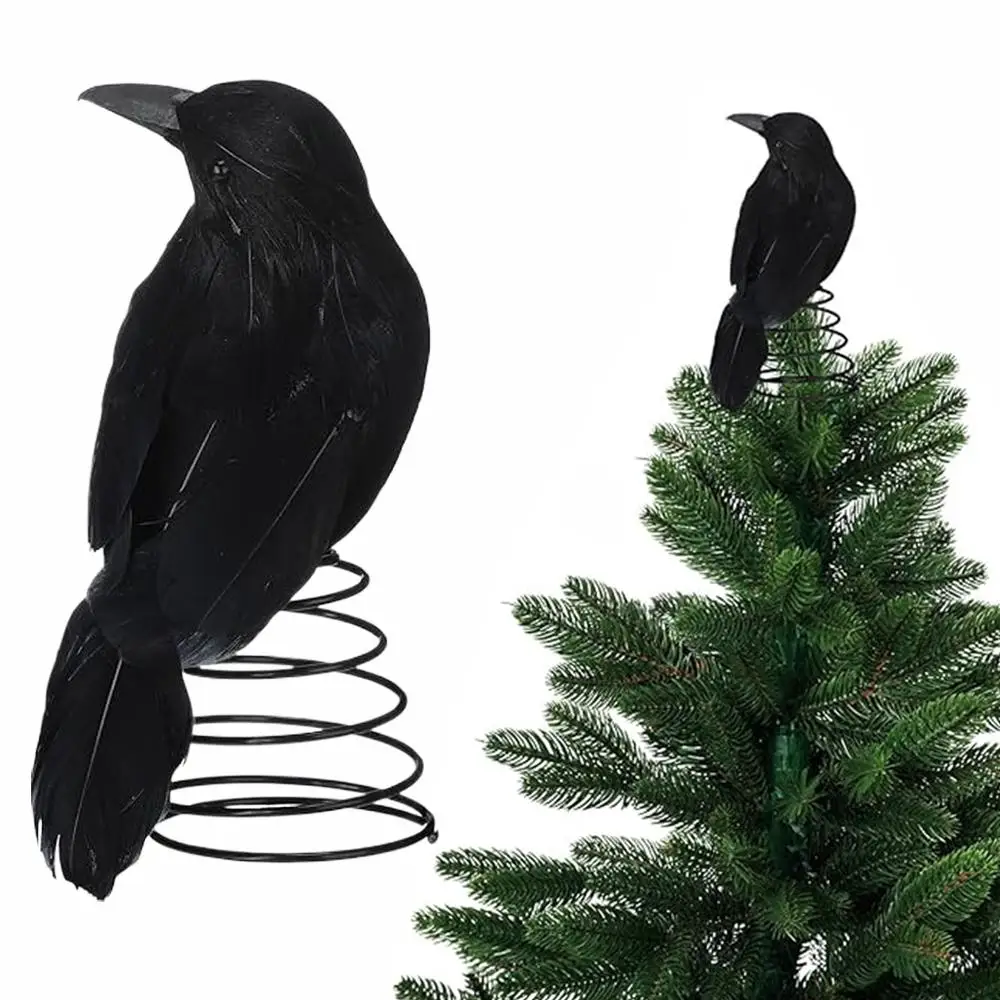 6.3inch Crow Halloween Simulation Black Crow Decoration Ornament Halloween Christmas Tree Top Decoration Venue Layout Props Gift