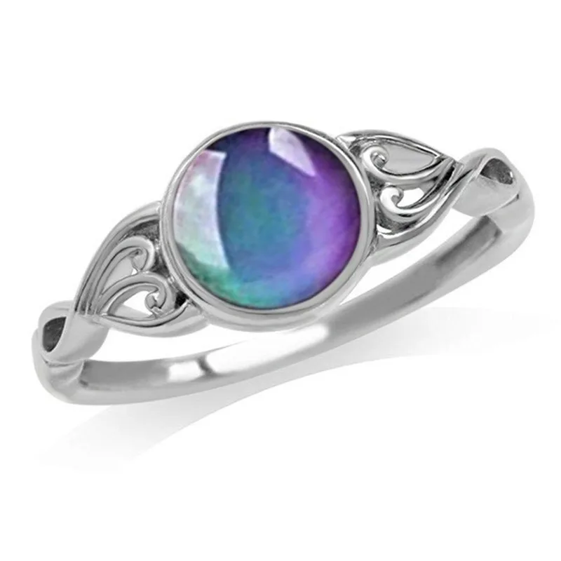 Thermochromic Color Changing Ring Vintage Floral Openwork Design Adjustable Temperature Sensitive Jewelry Gift for Women Fashion