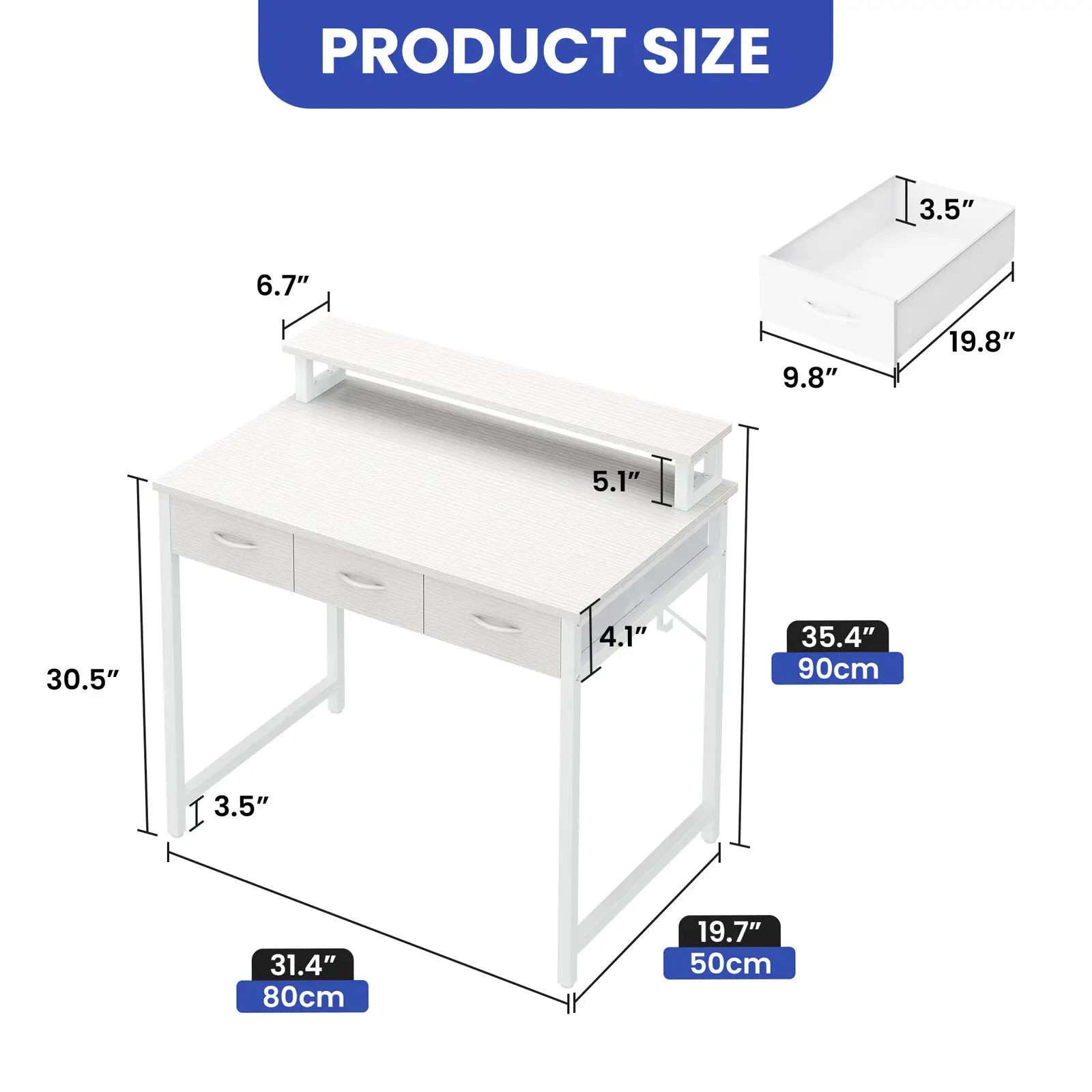 

Computer Desk Office Study Vanity Table Space Saving w/ Monitor Stand Drawers