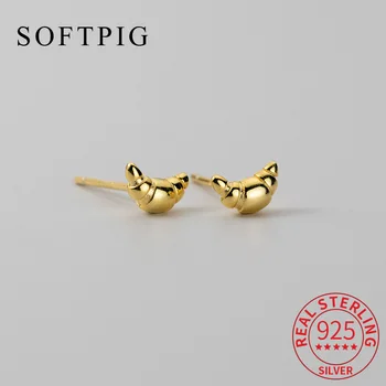 SOFTPIG Echte 925 Sterling Zilveren Mini Croissant Stud Oorbellen voor Vrouwen Klassieke Fijne Sieraden Oor Gat Zorg Accessoires