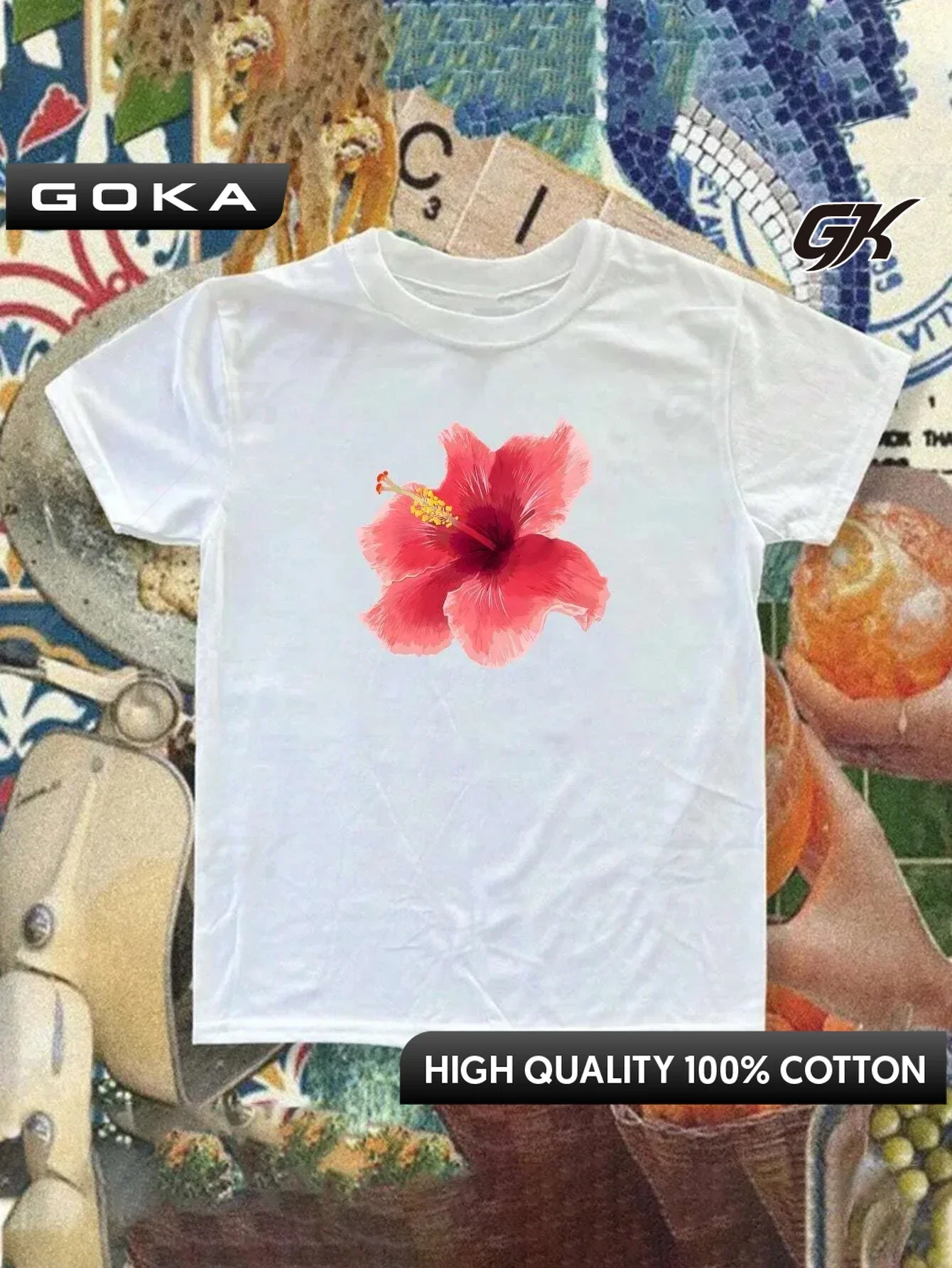

Flower summer woman Graphic Printed T-shirt Polynesian Hibiscus Monstra Fashionable Women's T-shirt Harajuku Street Clothing