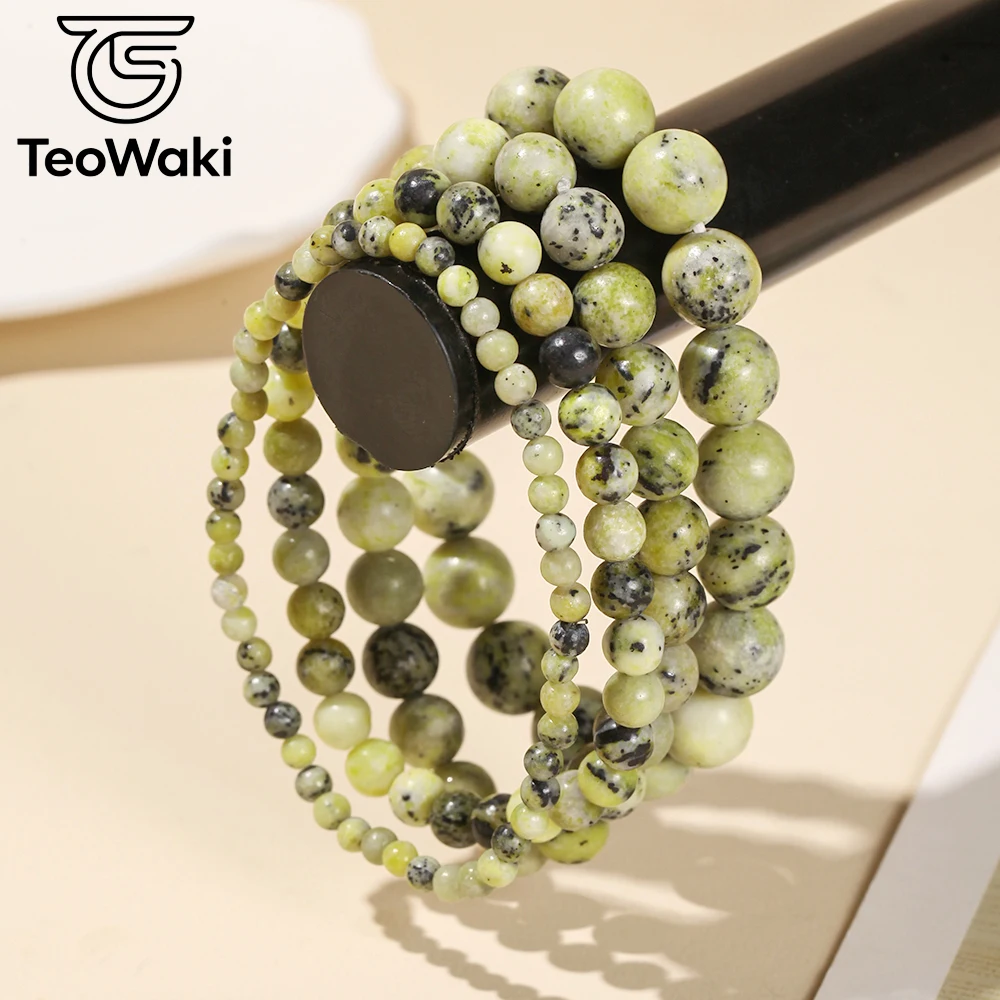 TeoWaki Natural Yellow turquoise Stone Relieve stress, anxiety and irritability, calm your mood effectively Women Men 4/6/8/10mm