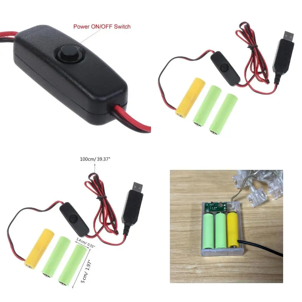 

Y1UB High-performance 4.5V LR6 AA Dummy Battery AA Battery USB Cable with ON OFF Switch for LED Light Radio