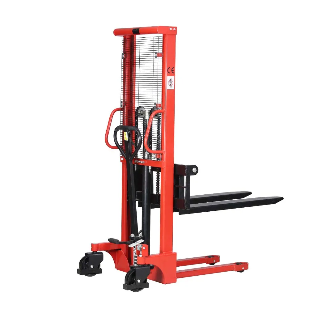 

Manual lift 1.5t 2 tons full pallet jack stacker with adjustable lift fork 1500 kg lift 3.5 meters hand-held forklift