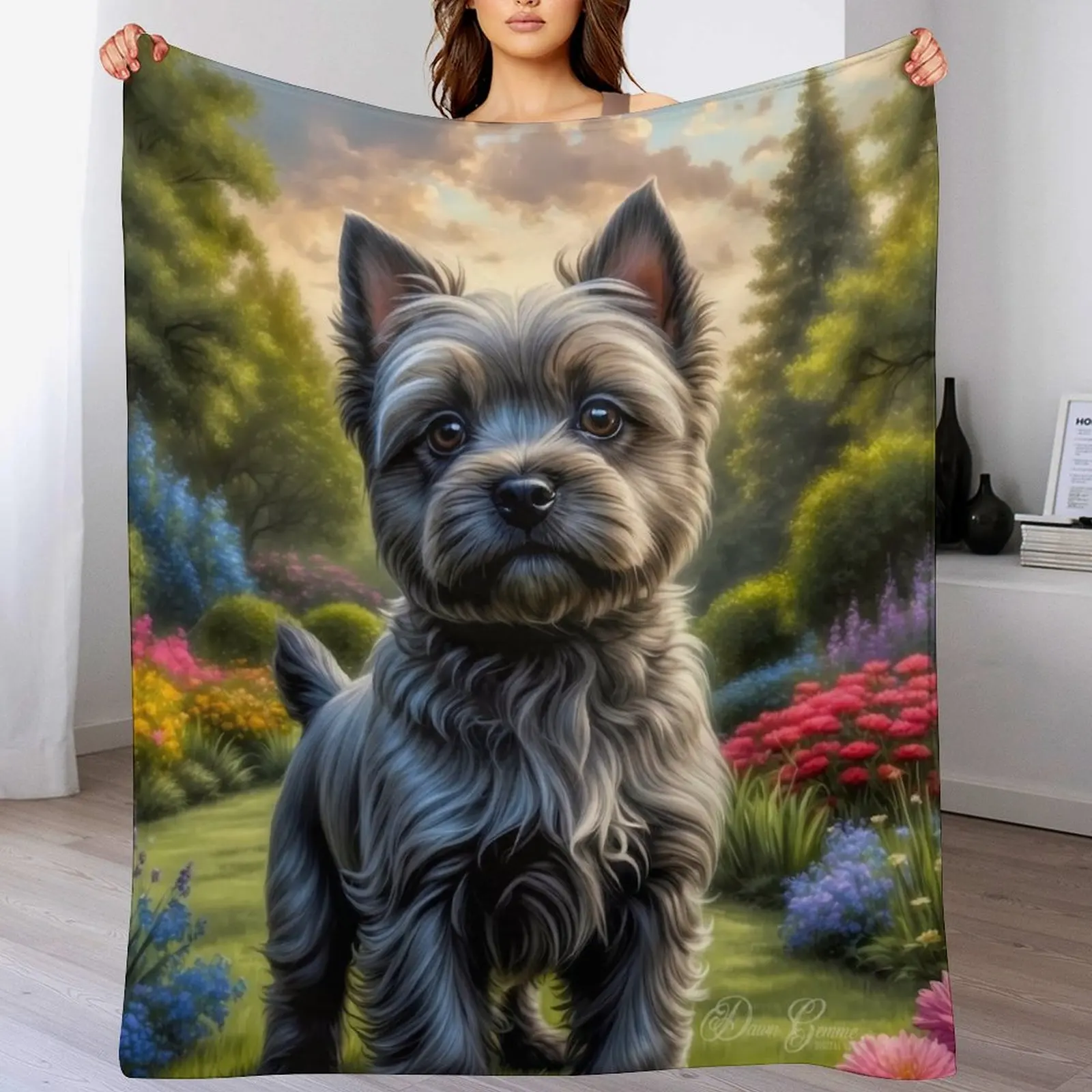 

Shelby Cairn Terrier Puppy Portrait Painting Throw Blanket Warm Plush Fuzzy Blanket for Living Room