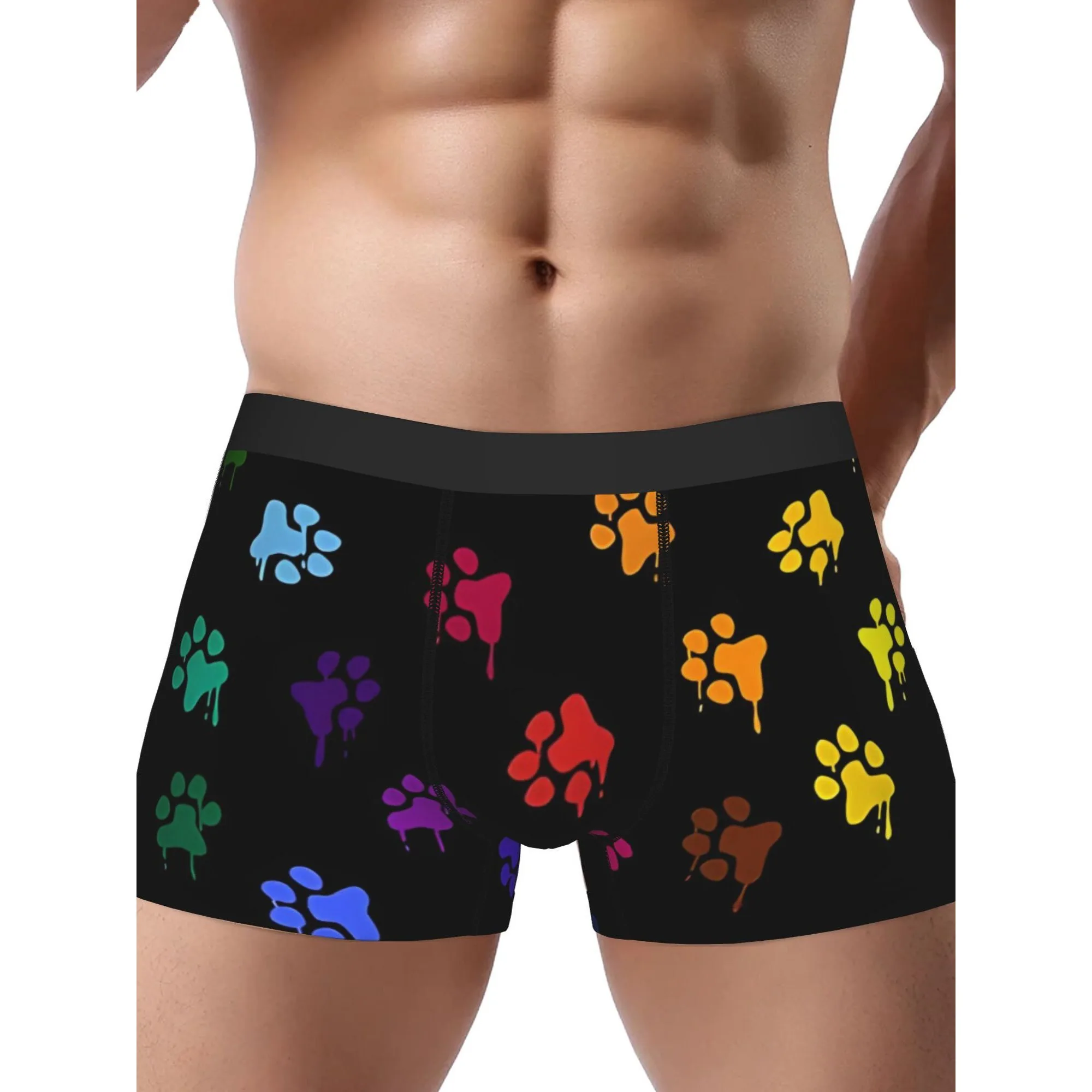 

Underwear with Colorful Painted Paw Print Design Stretch Comfort Fit Soft Breathable Fabric Boxer Briefs for Casual Attire