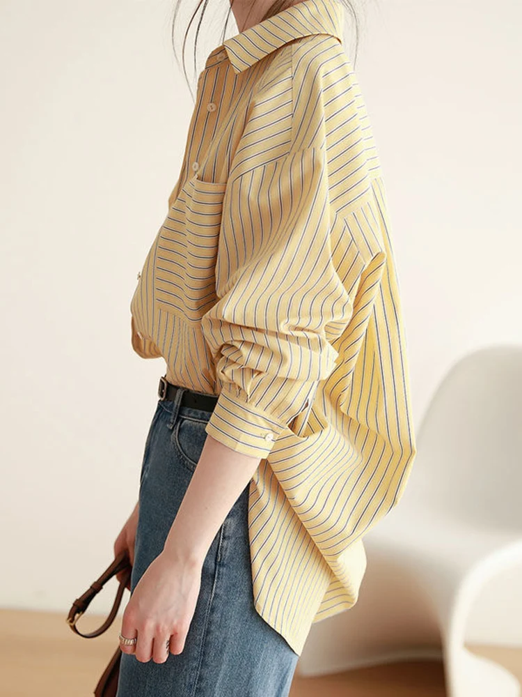 Jmprs Elegant High Quality Striped Shirt Women Korean Oversize Casual Blouse Simple Long Sleeve All Match Office Lady Tops New