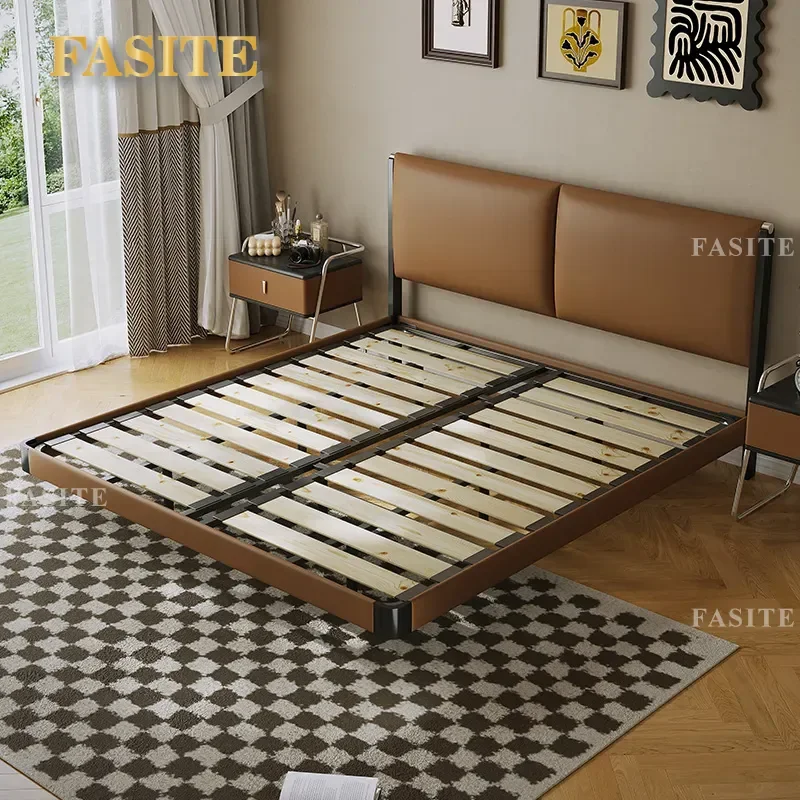 For 1.5m 1.8m Modern Simple Carbon Steel Suspended Bed Double Master Bedroom Space Saving Soft Backrest Eco Friendly