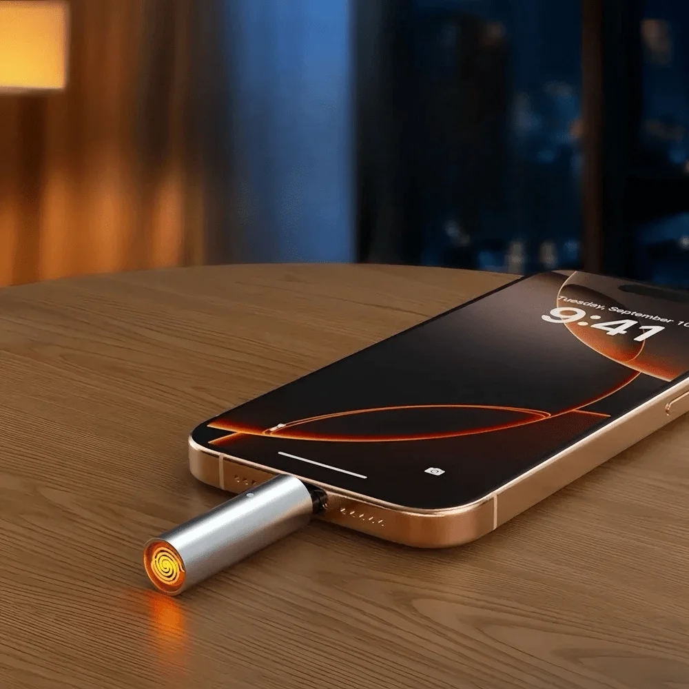 USB C Windproof Lighter, Plug into Phone & Blow to Ignite, Auto Off 10s, No Charging, for Smartphone