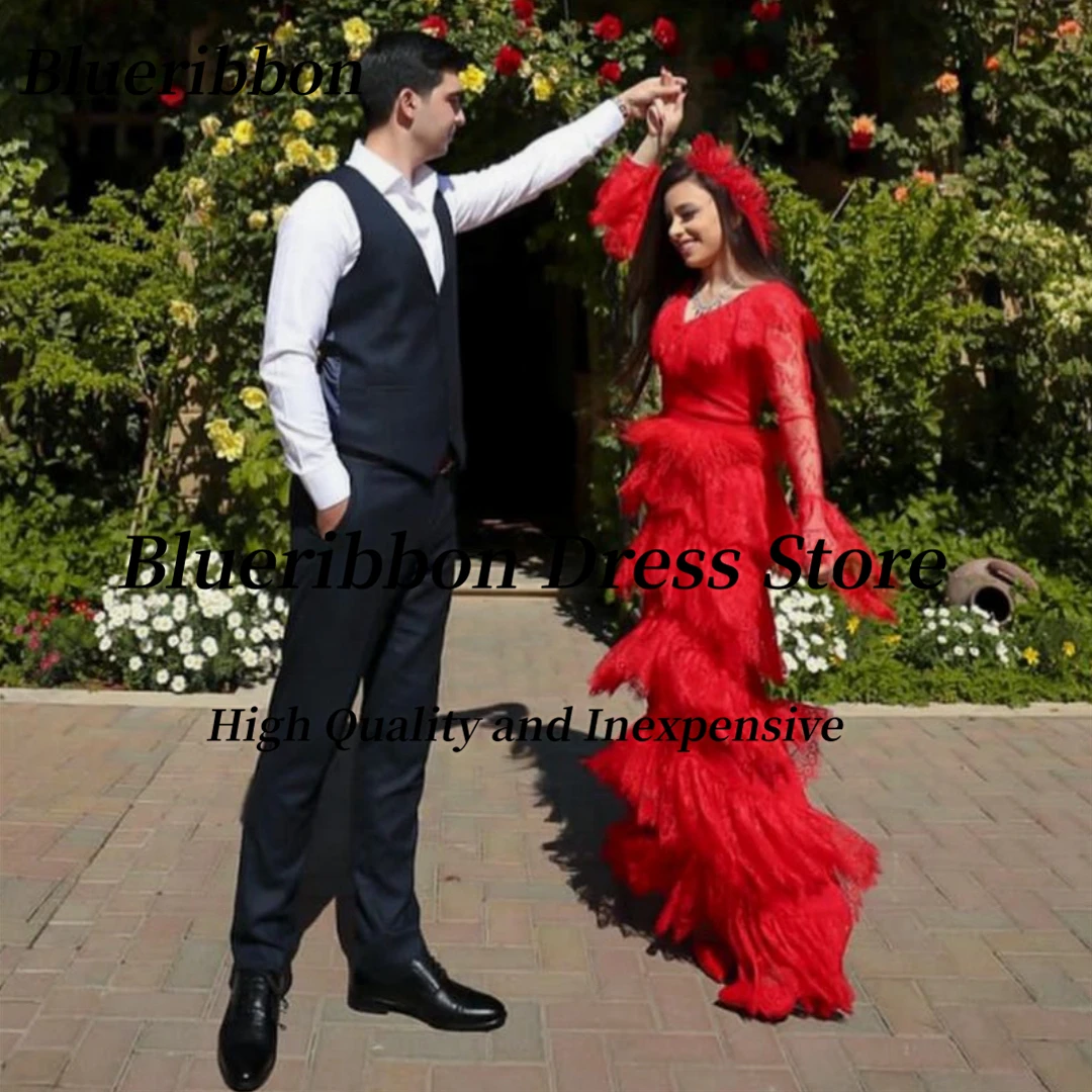 Blueribbon robes de bal col en V manches longues فسات arsaliات 2008 robes de soirée à plusieurs niveaux personnalisées