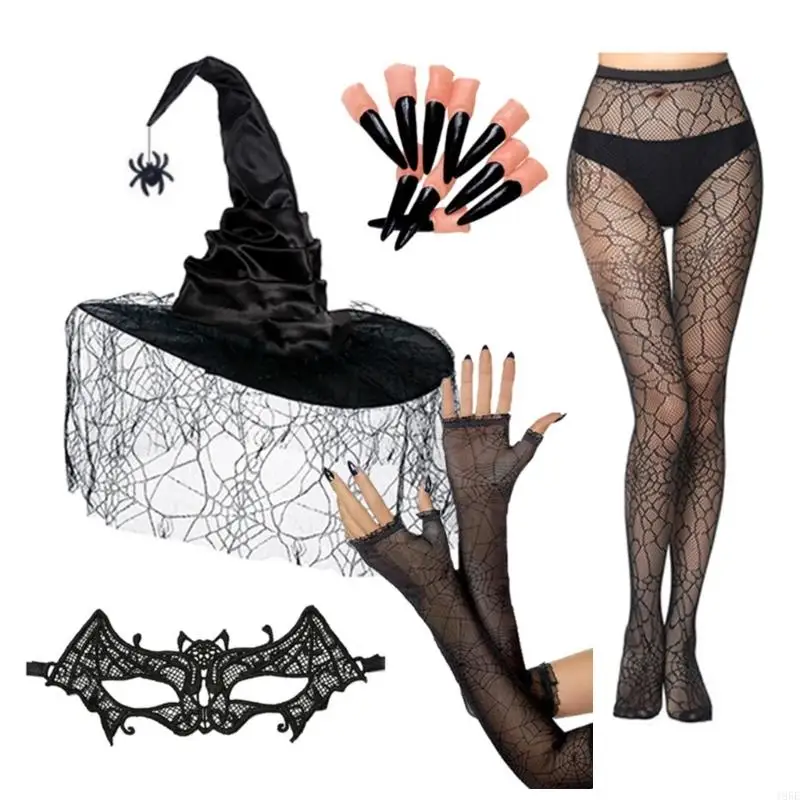 

195E Polyester Witch Rol Play Gloves Mask Mask Ryeves Stocking на Хэллоуин