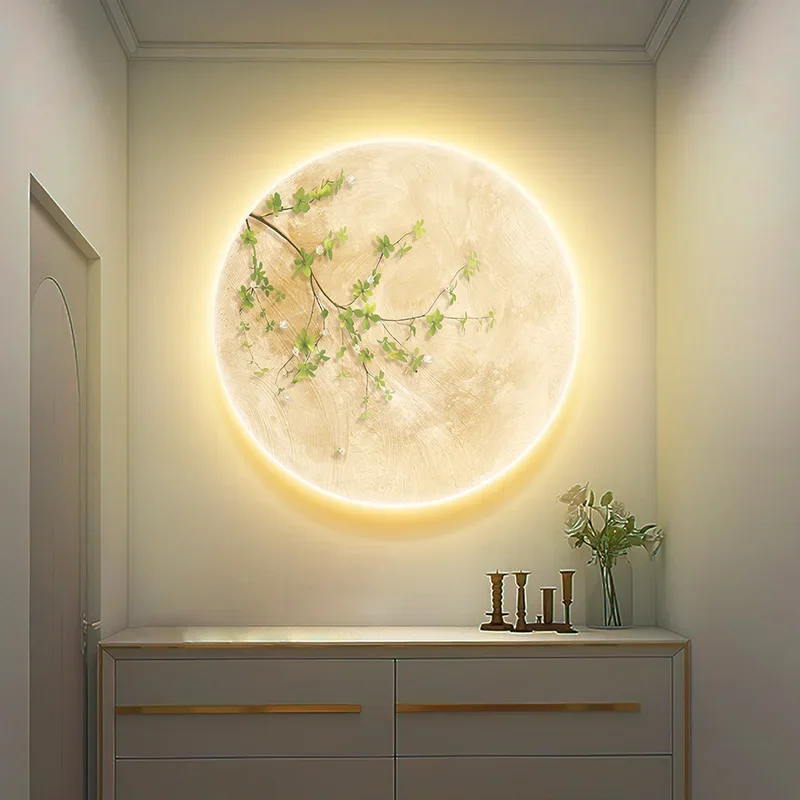 Moon Decoration Mural Lamp Milk Oil Wind Green Plant Corridor Wall Light Dining Room Hanging Painting Bedroom Bedhead Mural Lamp