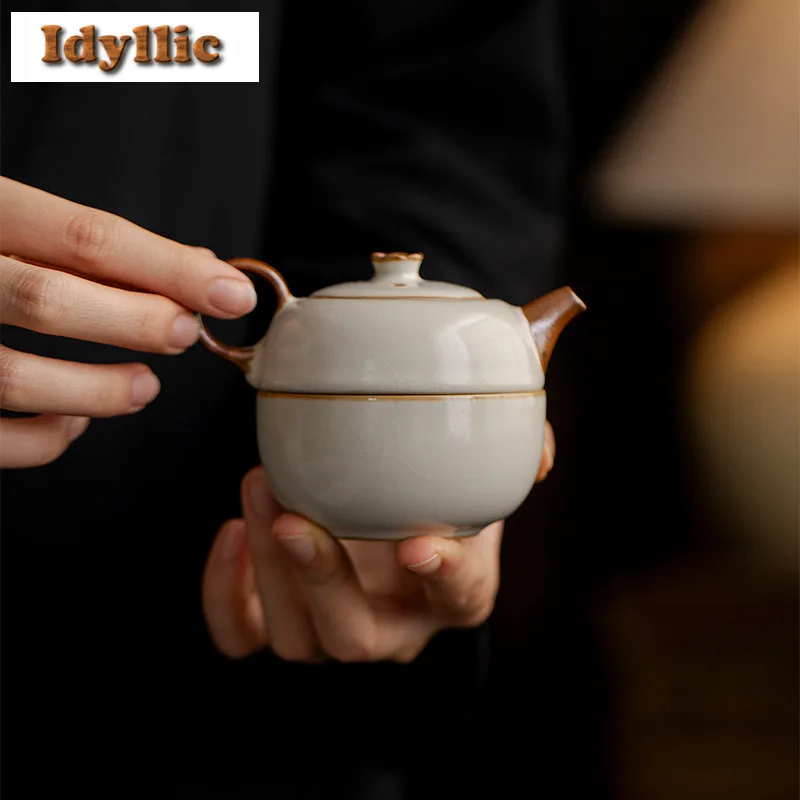 Ru Kiln Rice Yellow Travel Tea Set Kit Boutique 1 Pot 1 Cups Household Tea Maker Organizer Portable Picnic Handbag Supplies Gift - Image 2