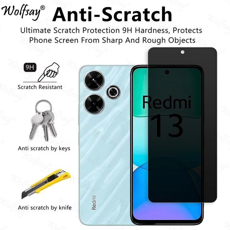 Vidrio templado antiespía para Xiaomi Redmi 13, Protector de pantalla de privacidad Redmi 13 4G, cubierta completa de vidrio para Redmi 13, 6,79 pulgadas