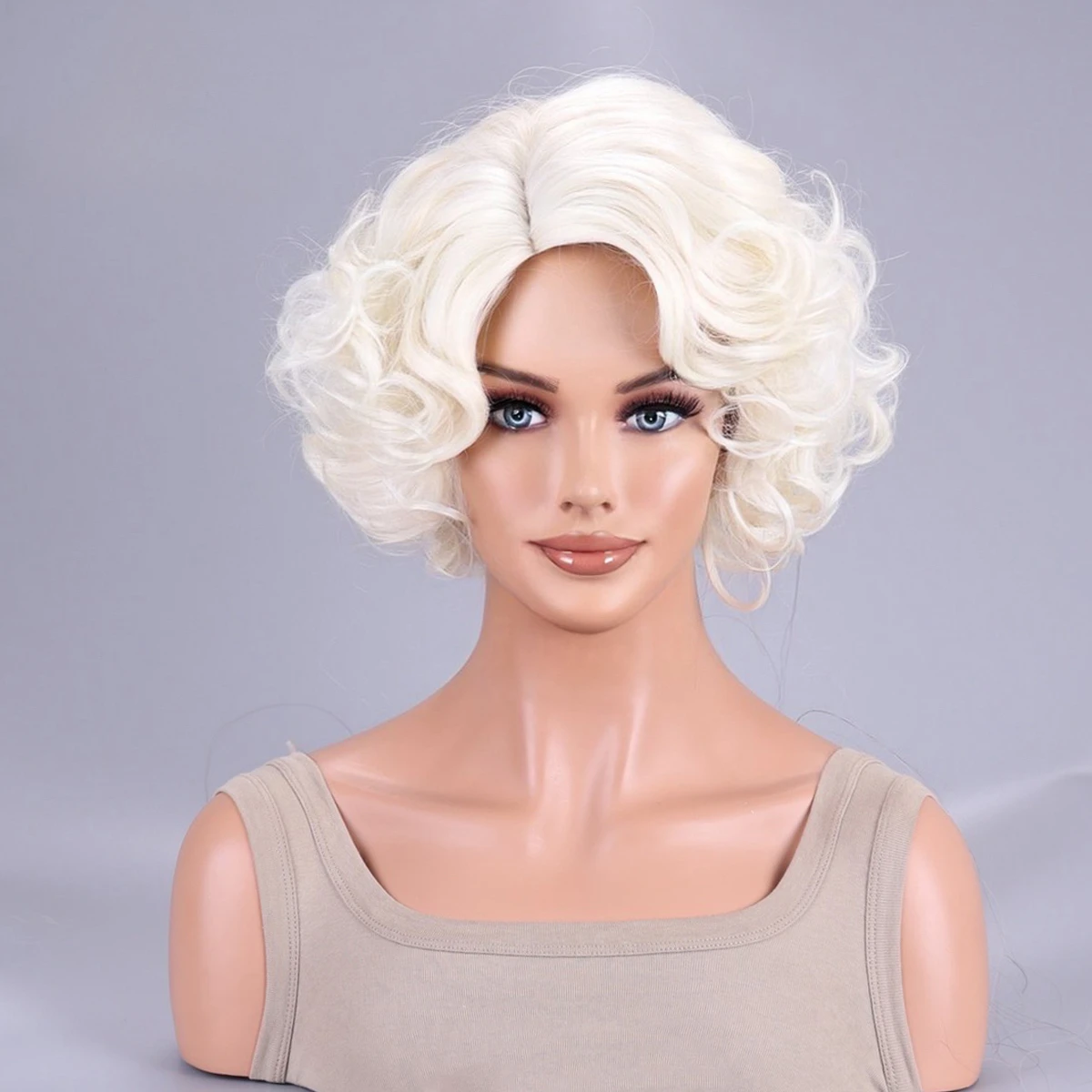 Blonde short curly with bangs attractive full wig for women