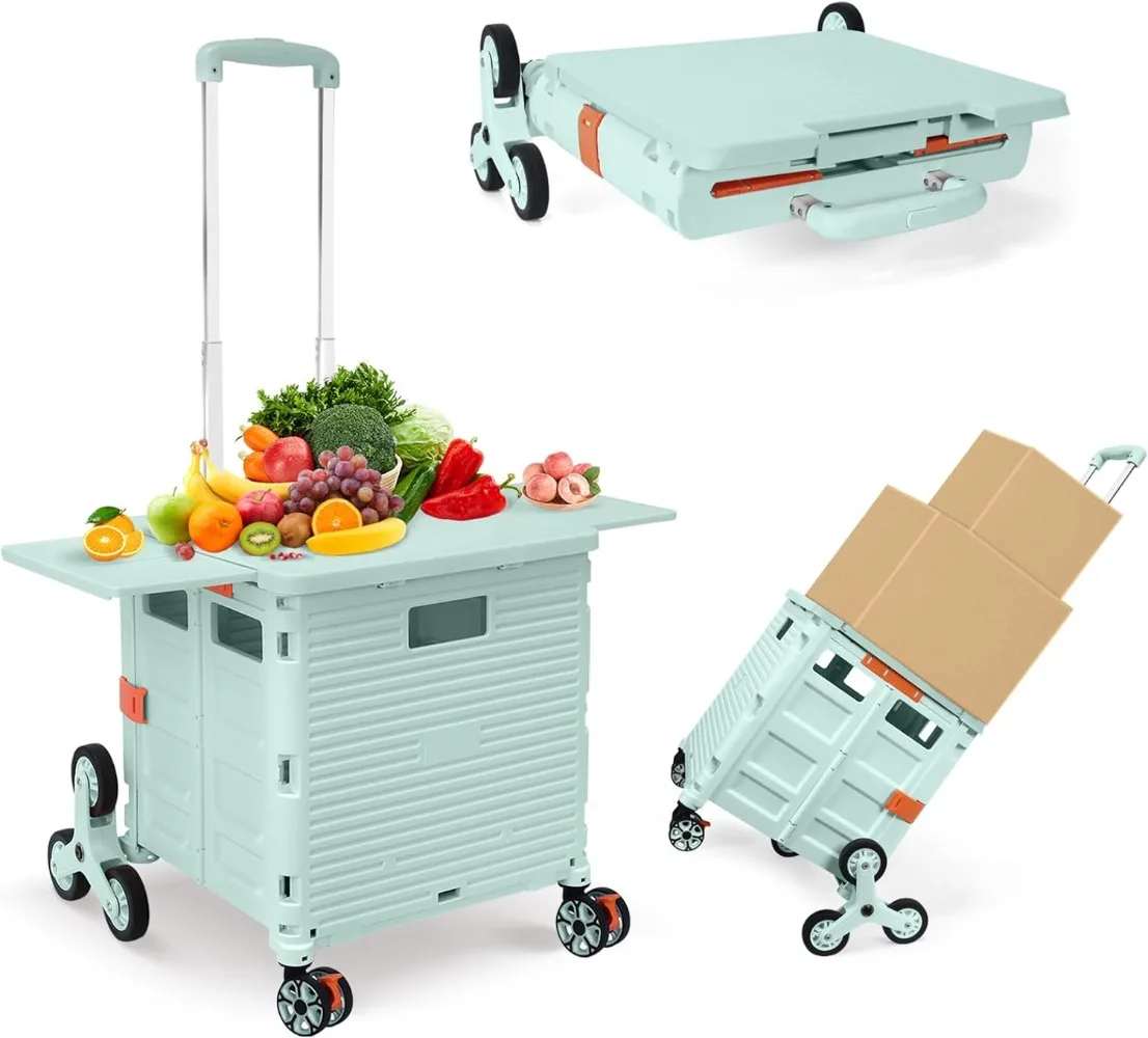 

Multifunctional Trolley Rolling Crate with Magnetic Cover Telescopic Lid Telescopic Handle 360° Swivel Wheel Trolley