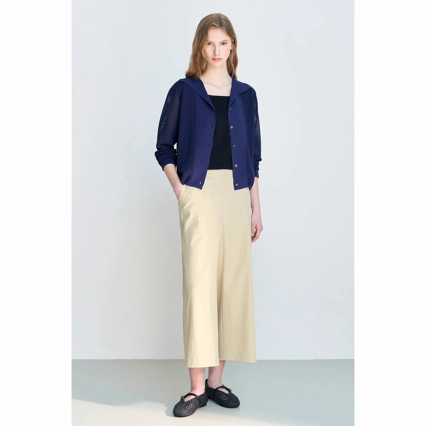 Lemon Cheese LAT26 Early Autumn Casual Loose Collar Hollow Thin Long Sleeve Knitted Cardigan Air Conditioner Shirt Women's Fa...