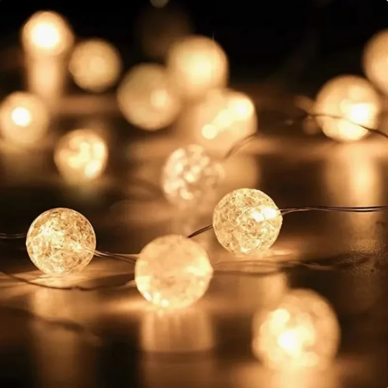 

Crystal Ice Crackle Beads Copper Wire Lights led Tiny Orb String Lights Small White Box Christmas Bouquet Decoration