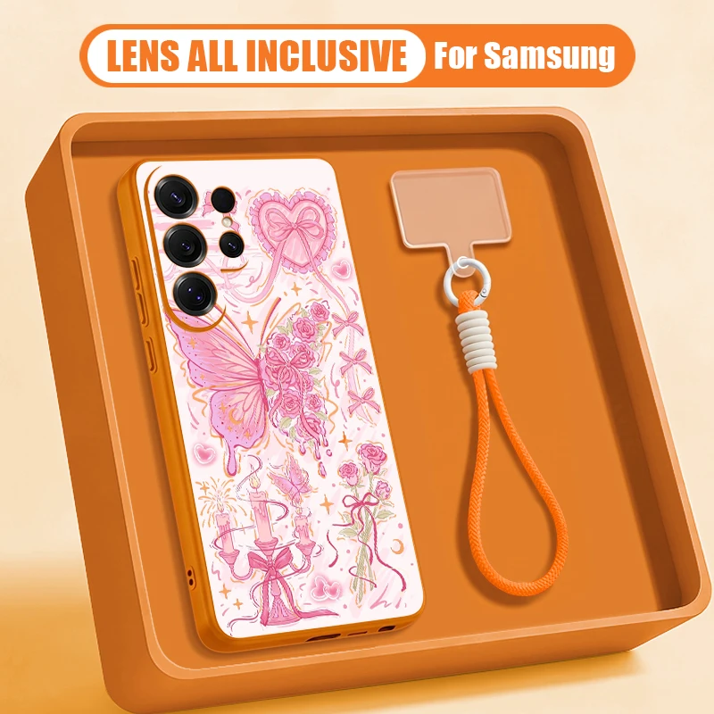 Butterfly Pattern Magnetic Lanyard Phone Case For Samsung galaxy S26 S25 Ultra S24 S23 FE A57 A17 A56 A37 A16 A55 A36 5G Cover