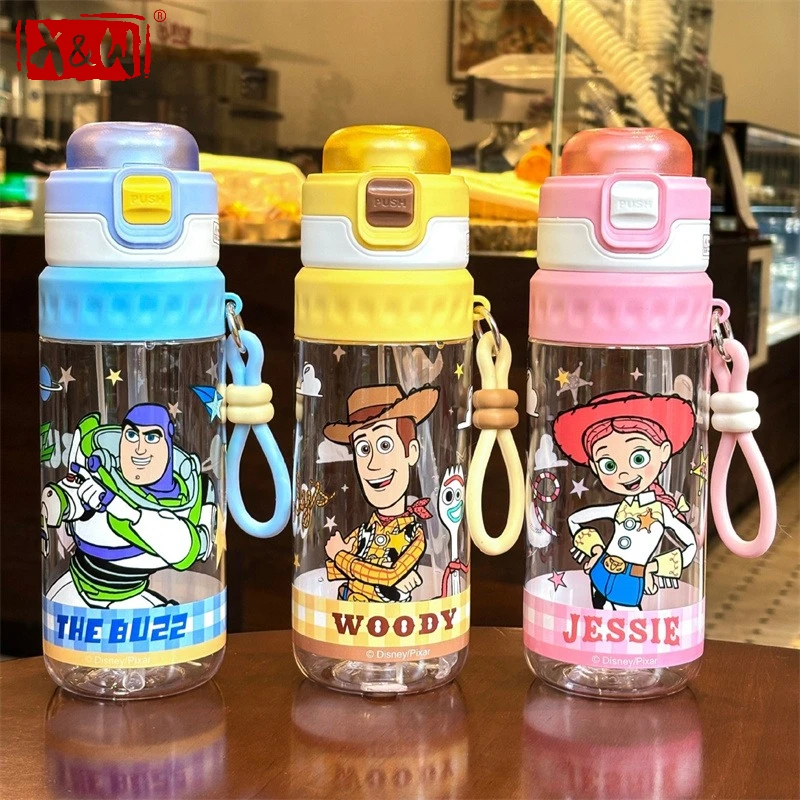 X&W Toy Story Children‘s Spray Water Bottle Tritan Woody Dual Drinking Straw Cup Portable Summer Girls/boys Outdoor Ice Tumbler