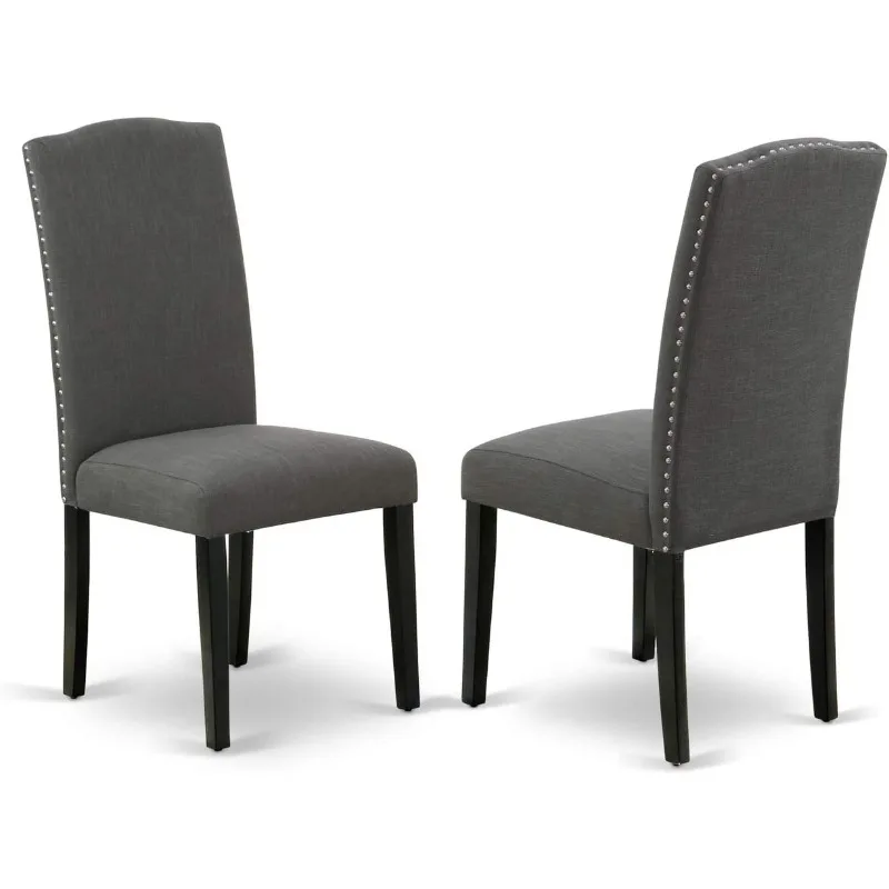 Conjunto de jantar moderno de 7 peças consiste em uma mesa retangular de madeira e 6 cadeiras estofadas em tecido de linho Gotham escuro, 36 x 60 polegadas