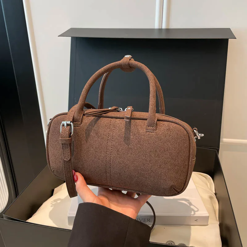 حقيبة صغيرة من جلد الغزال بمقبض مزدوج، تصميم فاخر جديد في حقائب اليد، حقيبة باجيت نسائية كاجوال مع حزام كروس قابل للإزالة