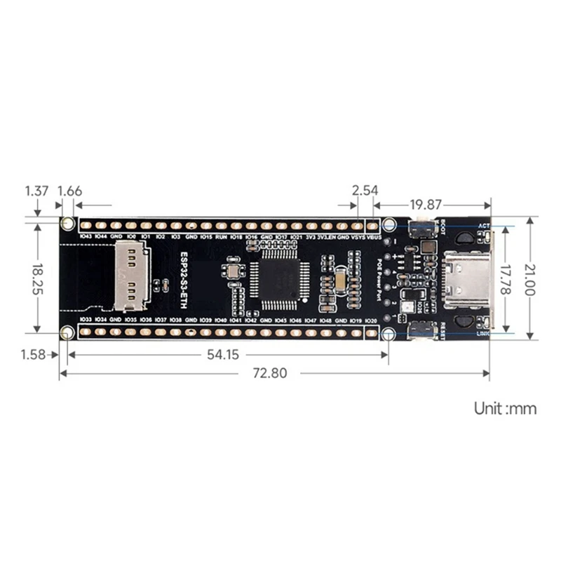 Das ESP32-S3 Ethernet-Entwicklungsboard unterstützt Wi-Fi Bluetooth POE Dual-Core Plate Load Typ-C-Schnittstelle