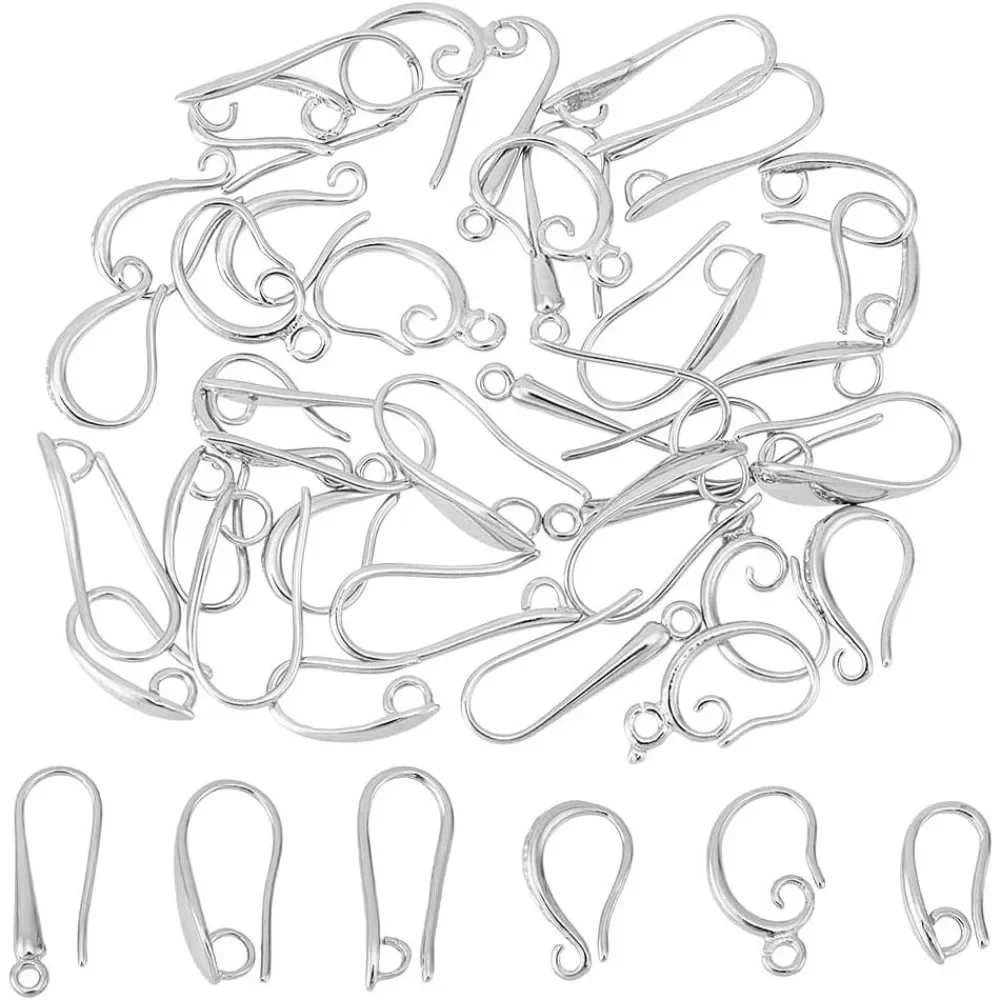 36Pcs 6 Style Brass Earring Hooks Ear Wire Flat Fish Hooks Earring Findings with Loop Lever Back Earrings