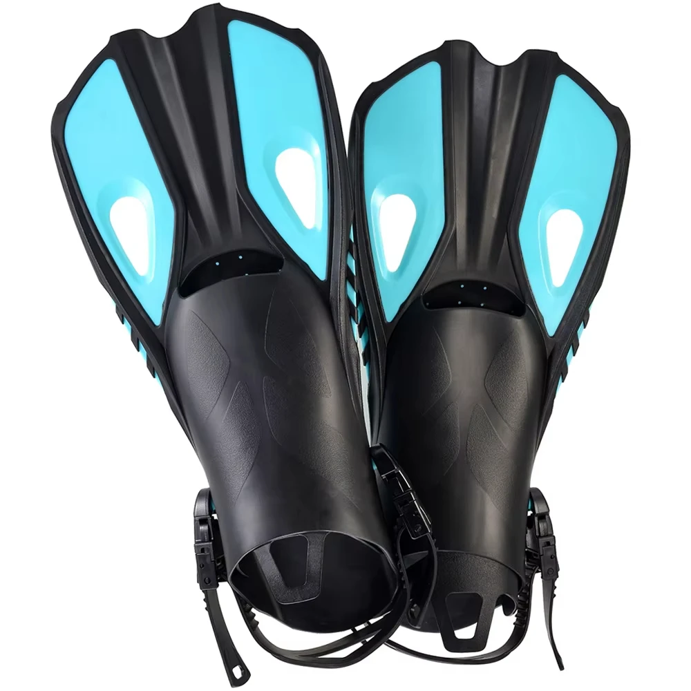 Schnorchelflossen, Schwimmflossen, kurze Tauch-Froschschuhe, Entenwebe, verstellbares Silikon, Reisegröße, offener Absatz, für Erwachsene, Männer, Frauen, Jugendliche, Kinder – Detail 9