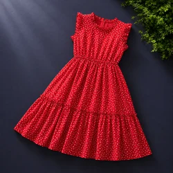 Dresses For Girls Children Beach Costumes Summer Dot Maxi Dress Princess Sleeveless Baby Kids Vestidos 5 6 7 8 9 10 11 12 Years