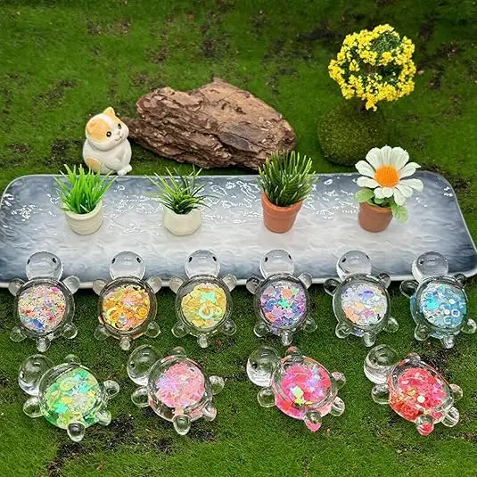 10 Uds. Figuritas de tortuga de resina que brillan en la oscuridad, resistentes a los rayos UV, impermeables, adornos en miniatura coloridos y vibrantes