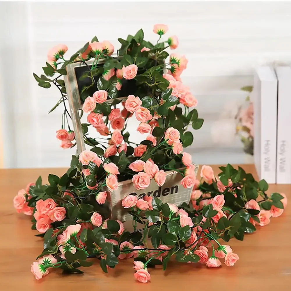 2.4M/lot Silk Rose Flower With Ivy Vine Artificial Flowers for Home Wedding Decor Decorative Artificial Flower Garland