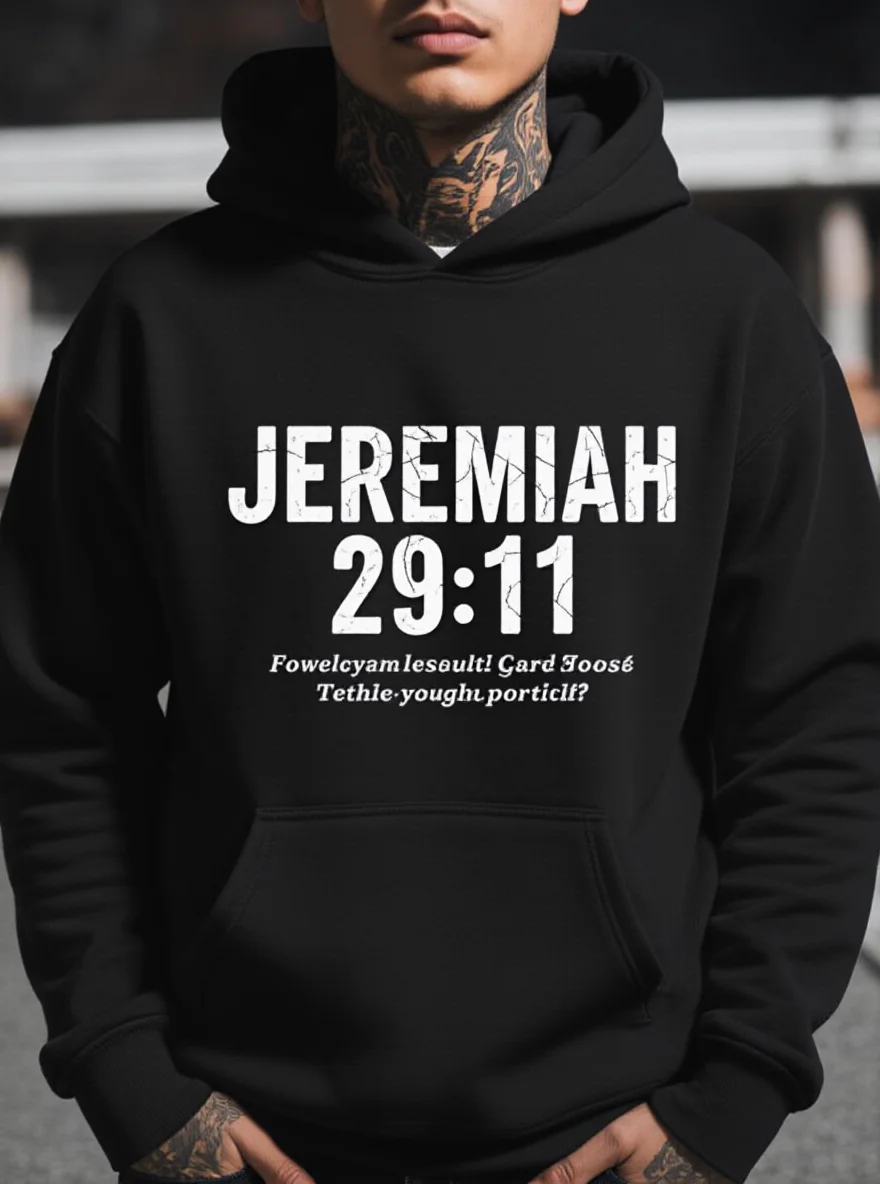 

Bible Verse Men's Hoodie, Maroon, Regular Fit, Long Sleeve, Autumn Winter Warm, Streetwear
