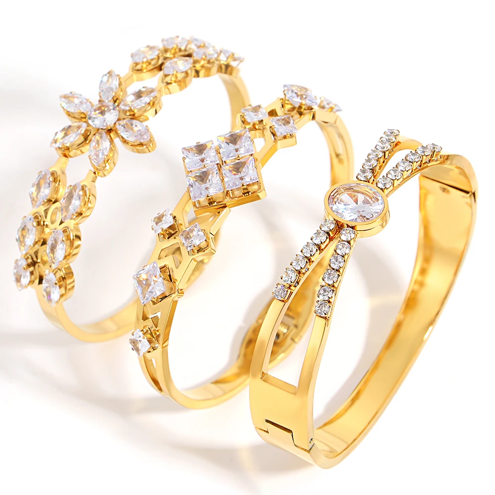 Greatera الفولاذ المقاوم للصدأ حجر الراين سوار الأزياء الأرقام الرومانية تصميم المعين زهرة الحفر القلب نمط المرأة الإسورة #2