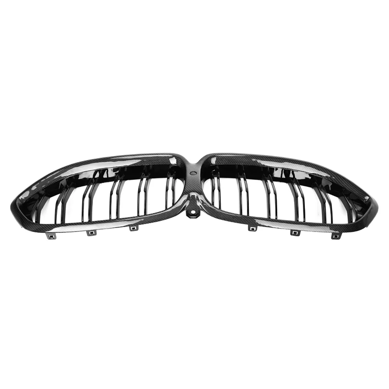 Real Carbon Fiber Front Bumper Grill for BMW 8 Series G14 G15 G16 2021-2022 Gloss Black Double Slats Car Grille 5