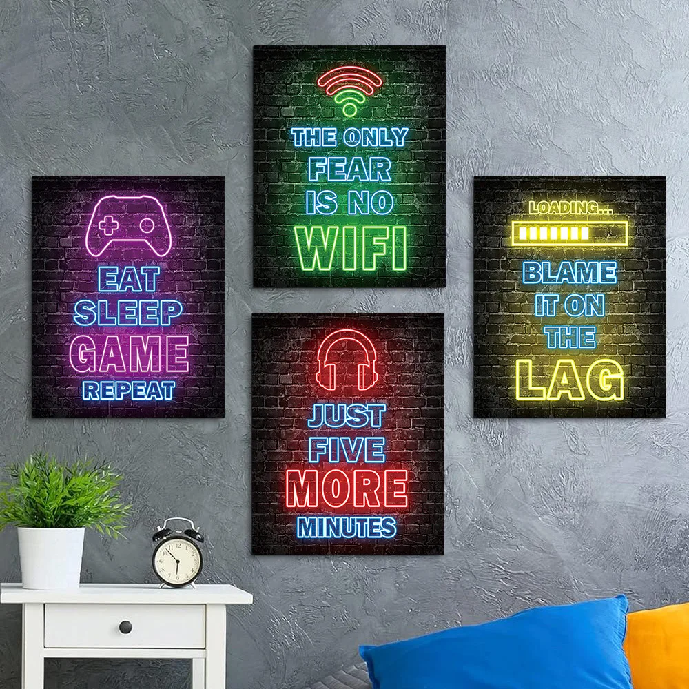 Cyberpunk style bar background wall abstract retro letter e-sports room canvas painting