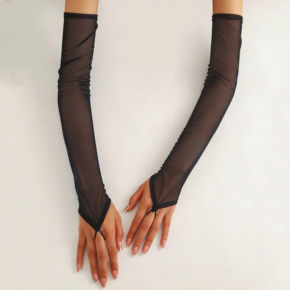 50cm Fashion Stretchy Women Gloves Solid Retro Sun Protection Hook Finger Gloves Stage Performance Cosplay Party Gloves Wedding