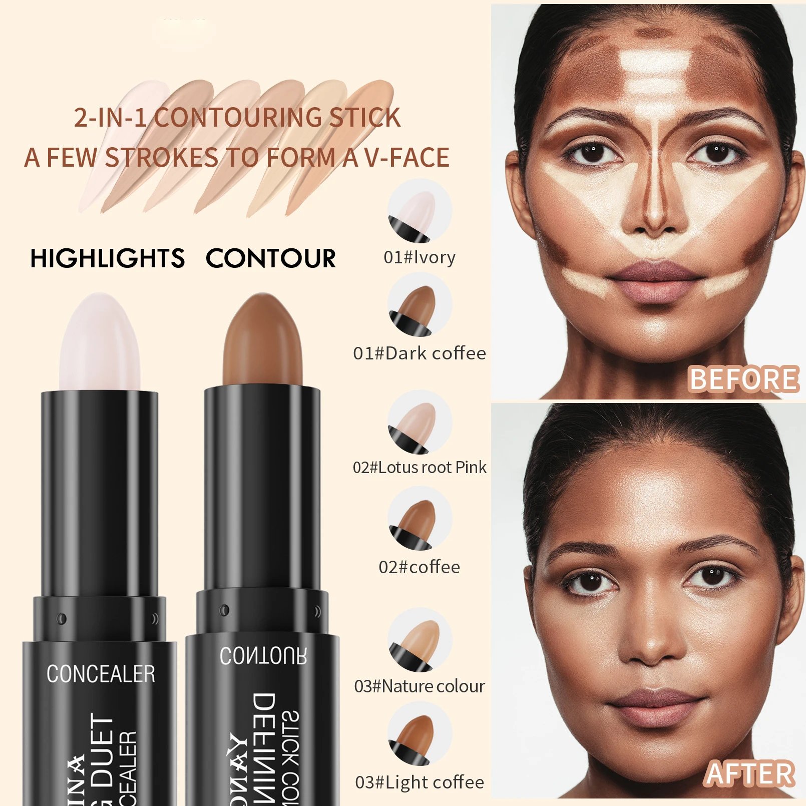 Stichting Markeerstift Dubbele Kop Gezicht Concealer Pen Gezicht Contour Neusschaduw Verfraaiing En Verhelderende Concealer