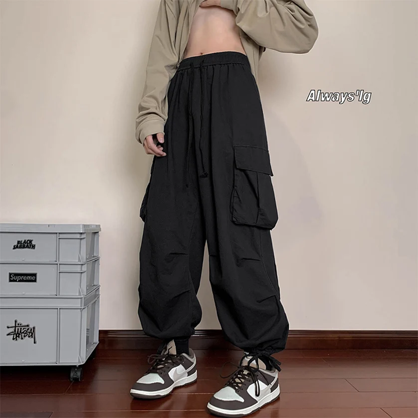 

Trendy American Sle Men's Autumn Sport Pants Wide Leg Casual Long Trousers with Big kets Workwear Straight Cut Trousers